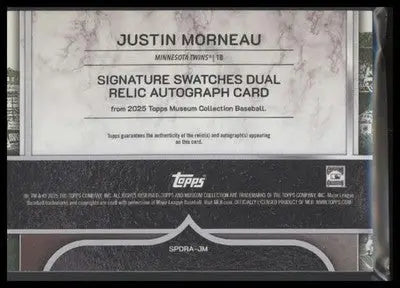 2025 Topps Museum Justin Morneau #SPDRA-JM Dual Relic Autos Sapphire #21/25