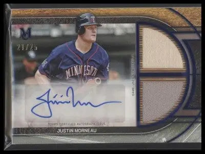 2025 Topps Museum Justin Morneau #SPDRA-JM Dual Relic Autos Sapphire #21/25