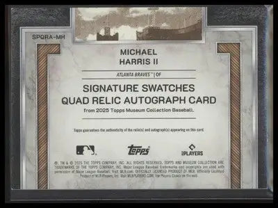 2025 Topps Museum Michael Harris II #SPQRA-MH Sig Swatch Quad Pink Sapphire #/75