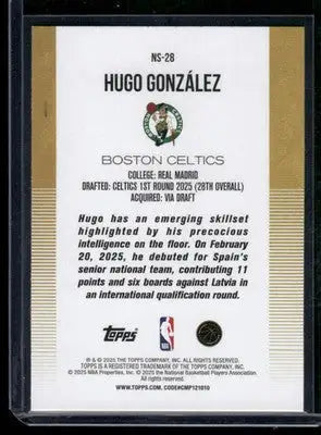2025 Topps New School Hugo González #NS-28 RC Basketball - Basketball Card Single