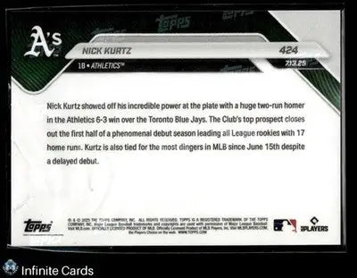 2025 Topps NICK KURTZ #424 17 1st Half HR Oakland Athletics RC