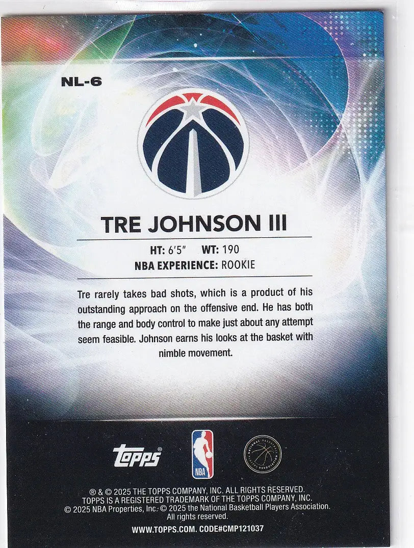 2025 TOPPS #NL-6 TRE JOHNSON III NO LIMIT- WASHINGTON WIZARDS - Basketball Card Single