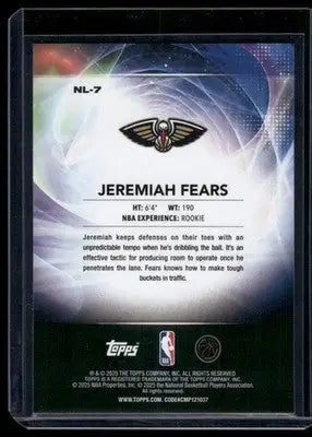 2025 Topps No Limit Jeremiah Fears #NL-7 RC Basketball - Basketball Card Single
