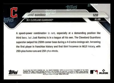 2025 Topps Now #128 Jose Ramirez 1st 3rd Baseman to 250/250 Club - Baseball Card Single