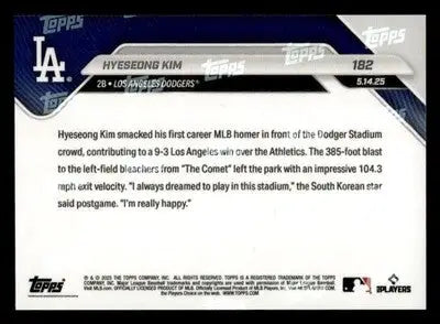 2025 Topps Now #182 Hyeseong Kim 1st Career MLB Homer - Baseball Card Single