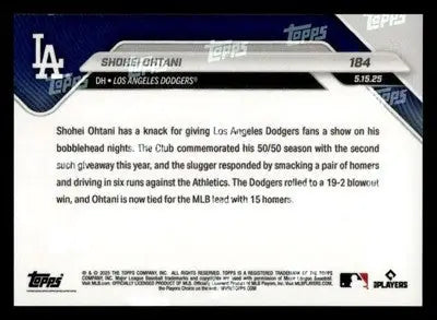 2025 Topps Now #184 Shohei Ohtani 2 HR 6 RBI Night