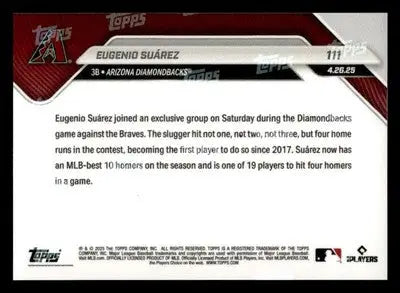2025 Topps Now 1st 4 HR Game since 2017 #111 Eugenio Suarez - Baseball Card Single