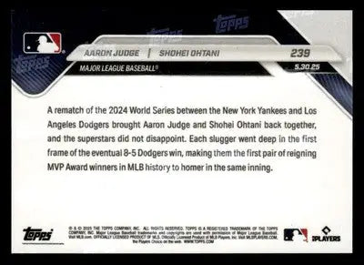 2025 Topps Now #239 Aaron Judge/Shohei Ohtani 1st MVP Go Deep in Same Inning