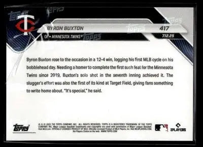 2025 Topps Now #417 Byron Buxton 1st MLB Cycle is 1st at Target Field
