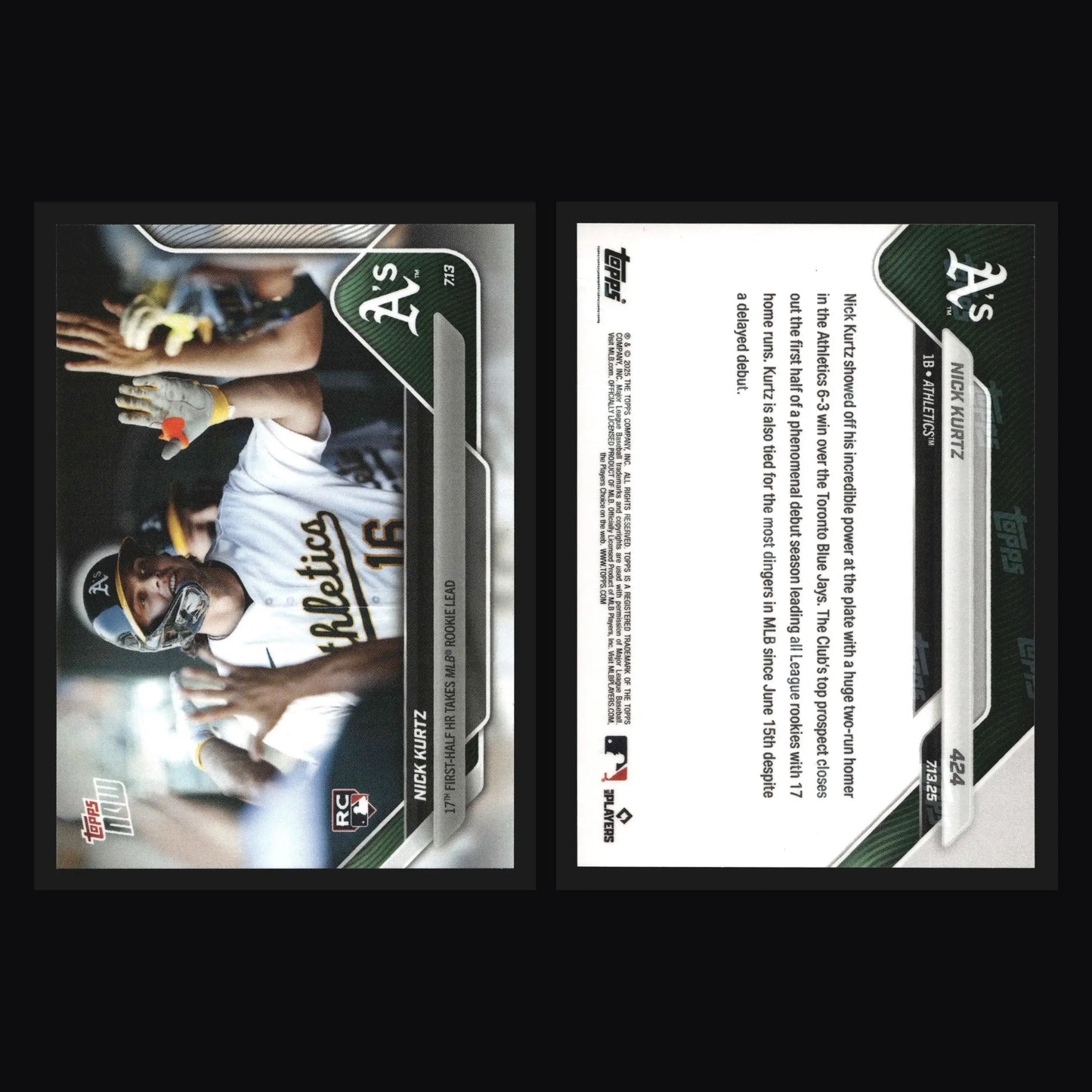 2025 Topps NOW #424 Nick Kurtz Athletics RC 17 1st-Half HR Lead