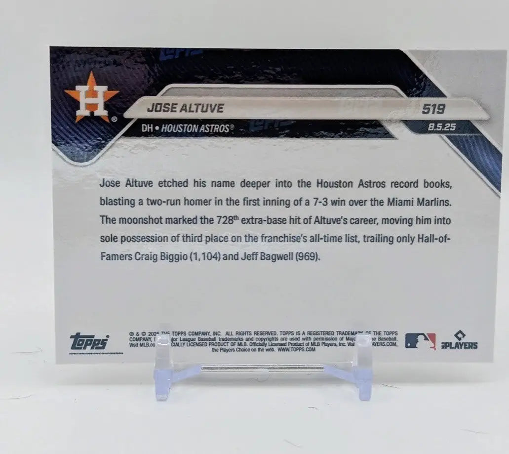 2025 Topps Now #519 Jose Altuve XBH Astros LIMITED Numbered /10 Black Parallel - Baseball Card Single