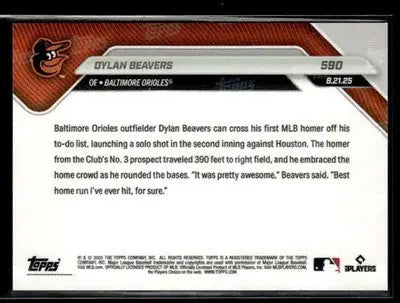 2025 Topps Now #590 Dylan Beavers 1st MLB HR in 1st At Bat - Baseball Card Single
