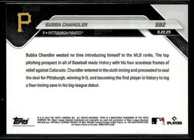 2025 Topps Now #592 Bubba Chandler 1st Pitcher with 4-Inning Save In MLB Debut - Baseball Card Single