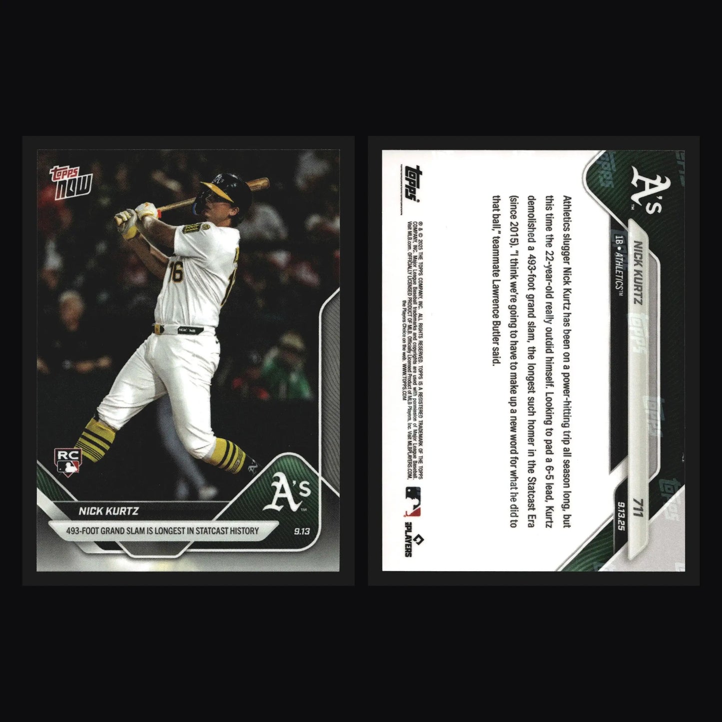 2025 Topps NOW #711 Nick Kurtz A’s RC 493-Foot Grand Slam