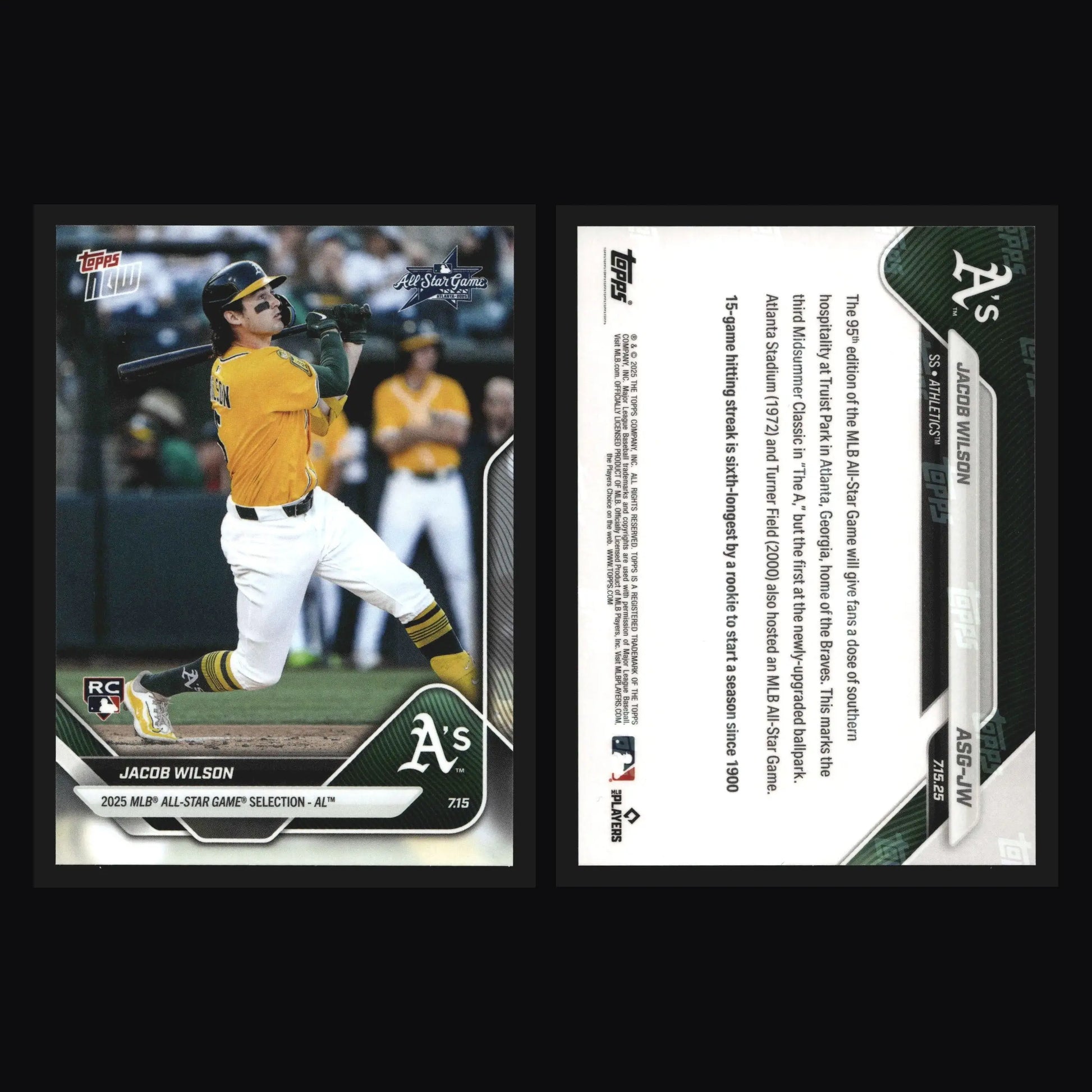 2025 Topps NOW #ASG-JW Jacob Wilson Athletics RC MLB All-Star Game Selection AL - Baseball Card Single