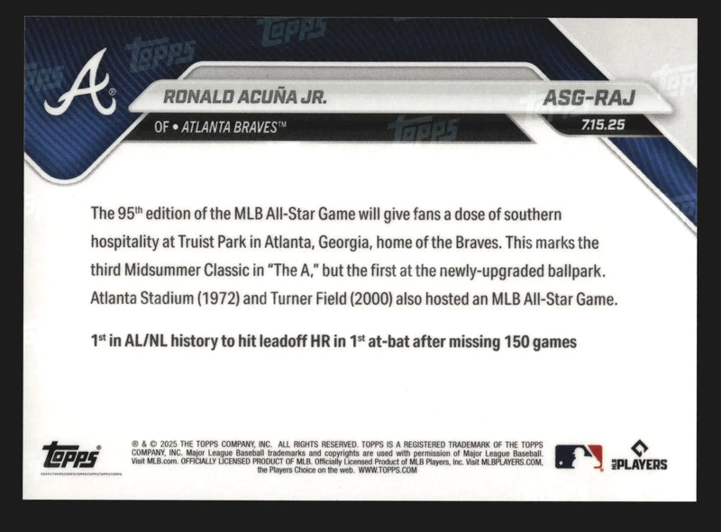2025 Topps NOW #ASG-RAJ Ronald Acuna Jr Braves All-Star Game Selection NL
