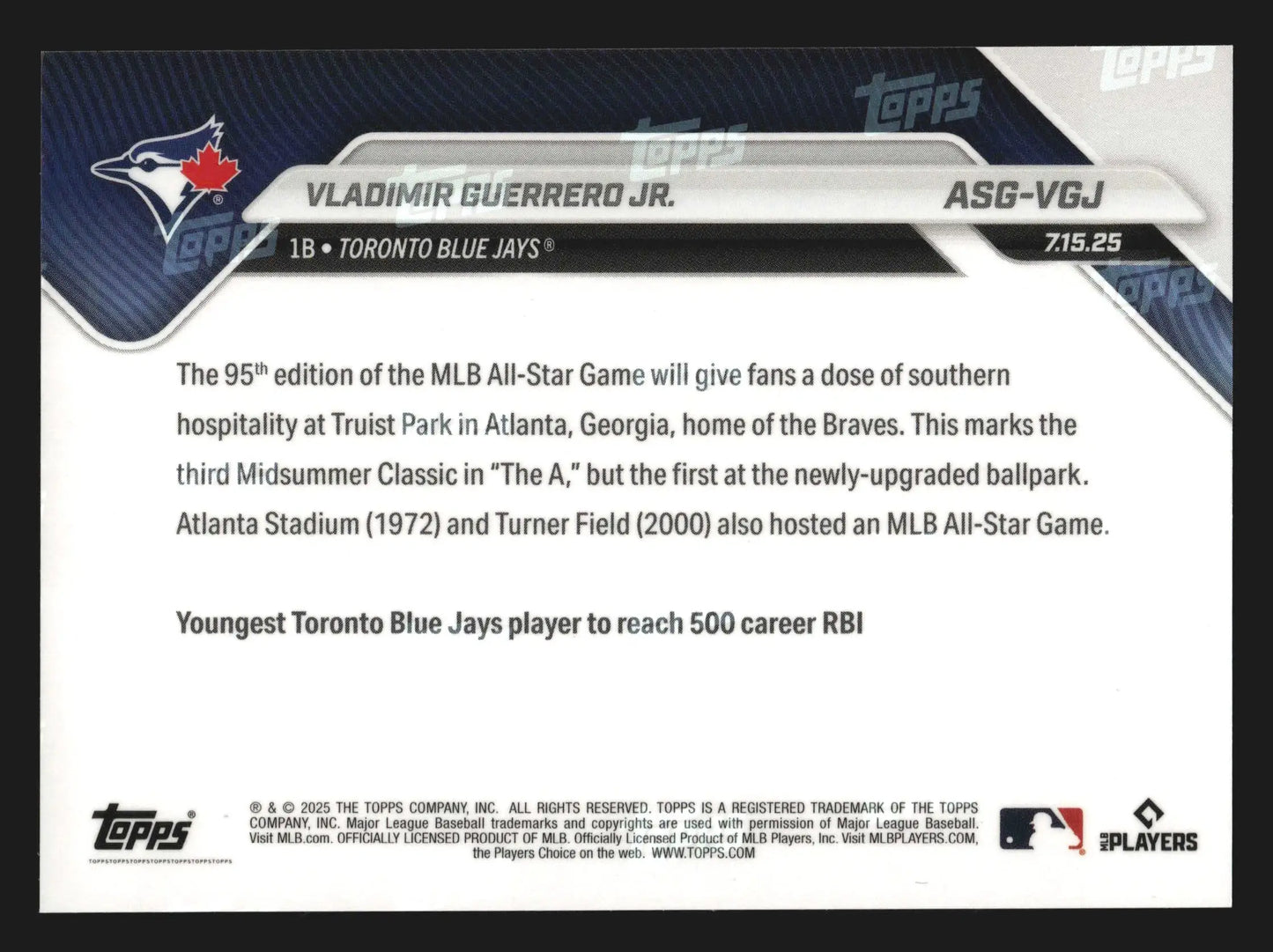 2025 Topps Now #ASG-VGJ Vladimir Guerrero Jr All-Star Game Blue Jays