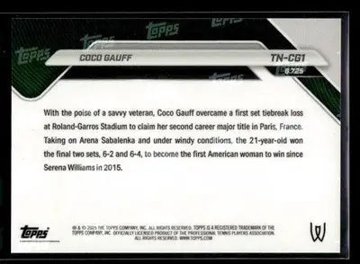 2025 Topps Now Coco Gauff #TN-CG1 2nd Career Major - Other