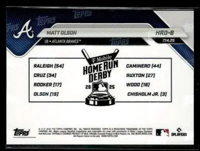 2025 Topps Now Home Run Derby #HRD-8 Matt Olson - Baseball Card Single