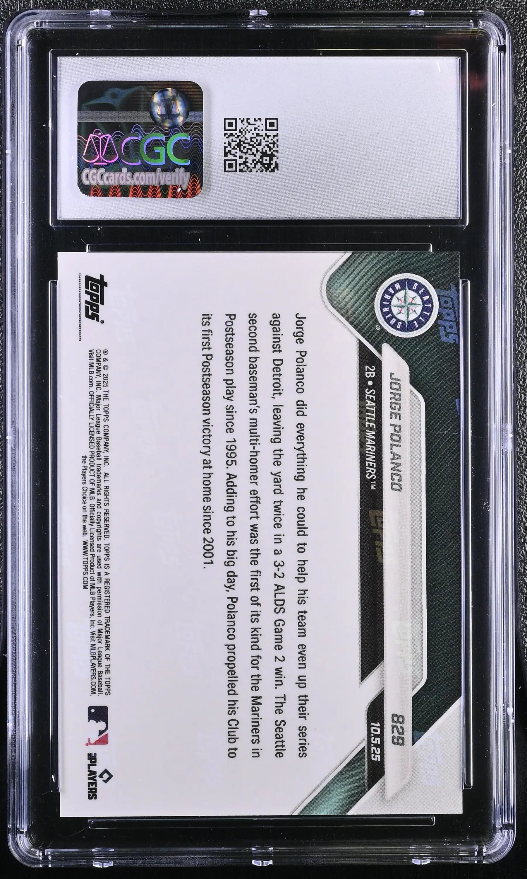 2025 Topps Now Jorge Polanco Card 829 Gold Foil 28/50 CGC 9 Mint - Baseball Card Single
