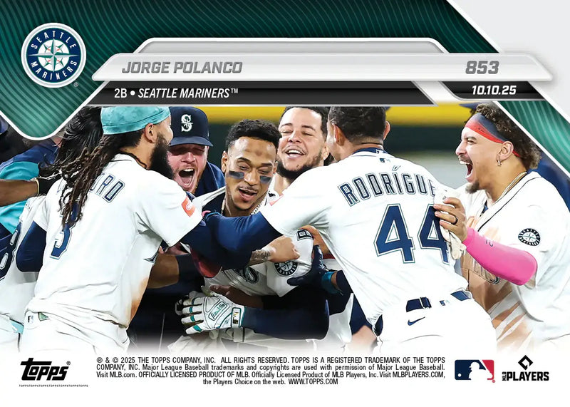 2025 Topps Now Jorge Polanco Card 853 15-Inning Thriller Seattle Mariners - Baseball Card Single