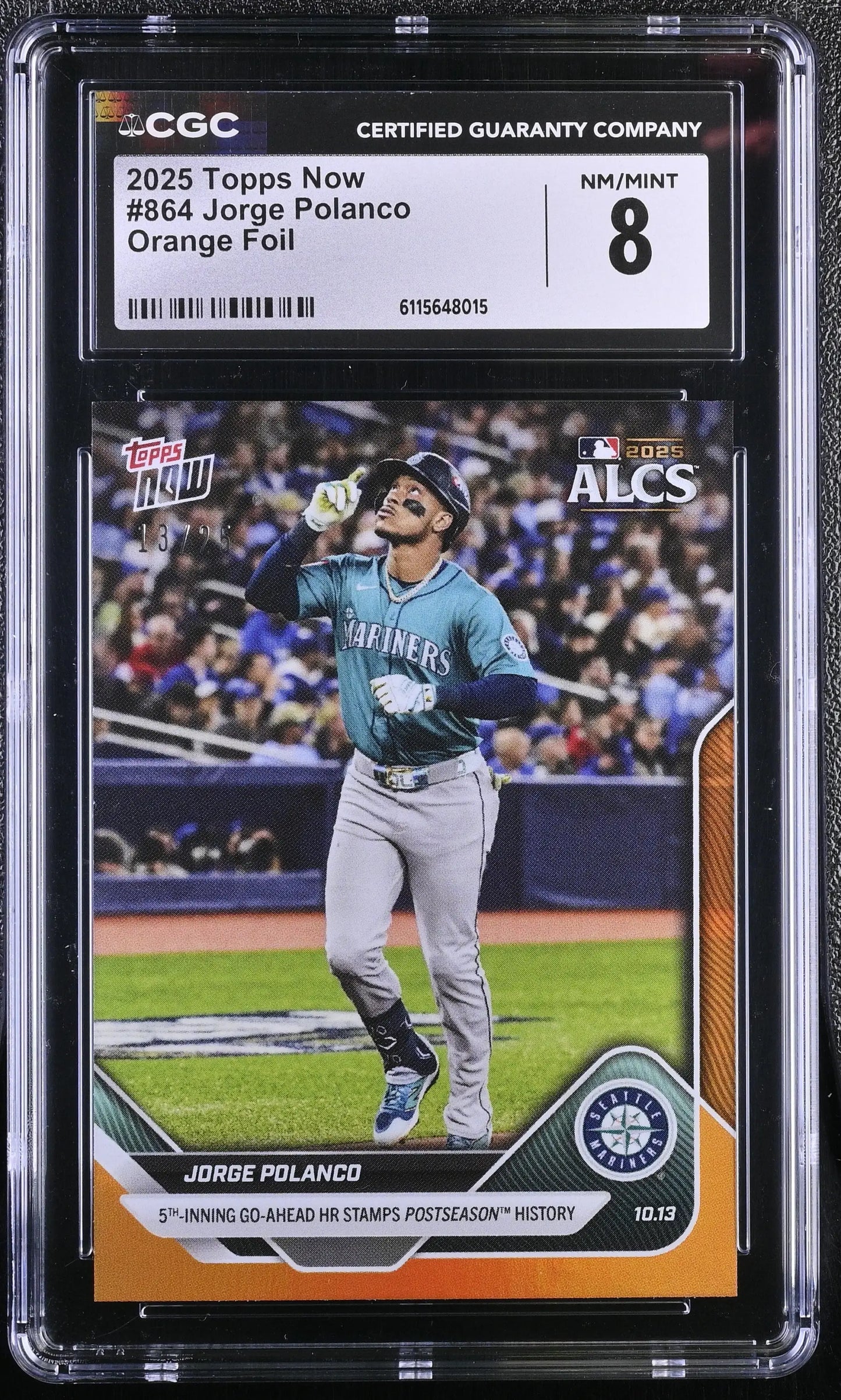2025 Topps Now Jorge Polanco Card 864 Orange Foil 13/25 CGC 8 NM/Mint - Baseball Card Single