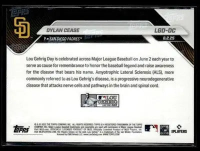 2025 Topps Now Lou Gehrig Day: Presented by Sarah Langs #LGD-DC Dylan Cease - Baseball Card Single