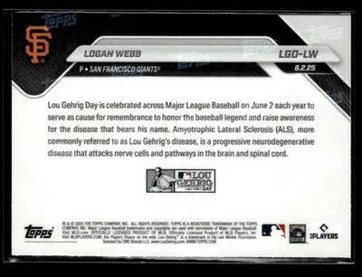 2025 Topps Now Lou Gehrig Day: Presented by Sarah Langs #LGD-LW Logan Webb - Baseball Card Single