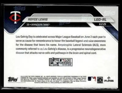 2025 Topps Now Lou Gehrig Day: Presented by Sarah Langs #LGD-RL Royce Lewis - Baseball Card Single