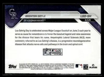 2025 Topps Now Lou Gehrig Day: Presented by Sarah Langs #LGD-SH Brenton Doyle - Baseball Card Single