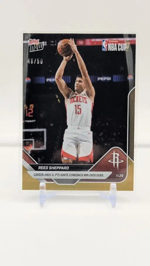 2025 Topps Now NBA Gold Foil Parallel #65 Reed Sheppard Rockets /50 - Basketball Card Single