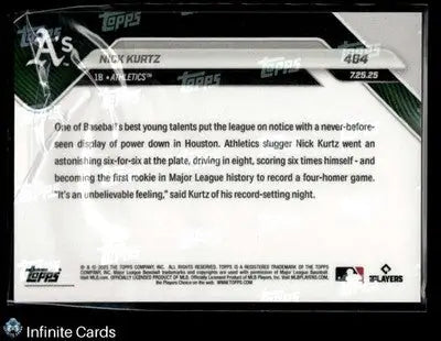 2025 Topps Now NICK KURTZ #464 RC Oakland Athletics RC