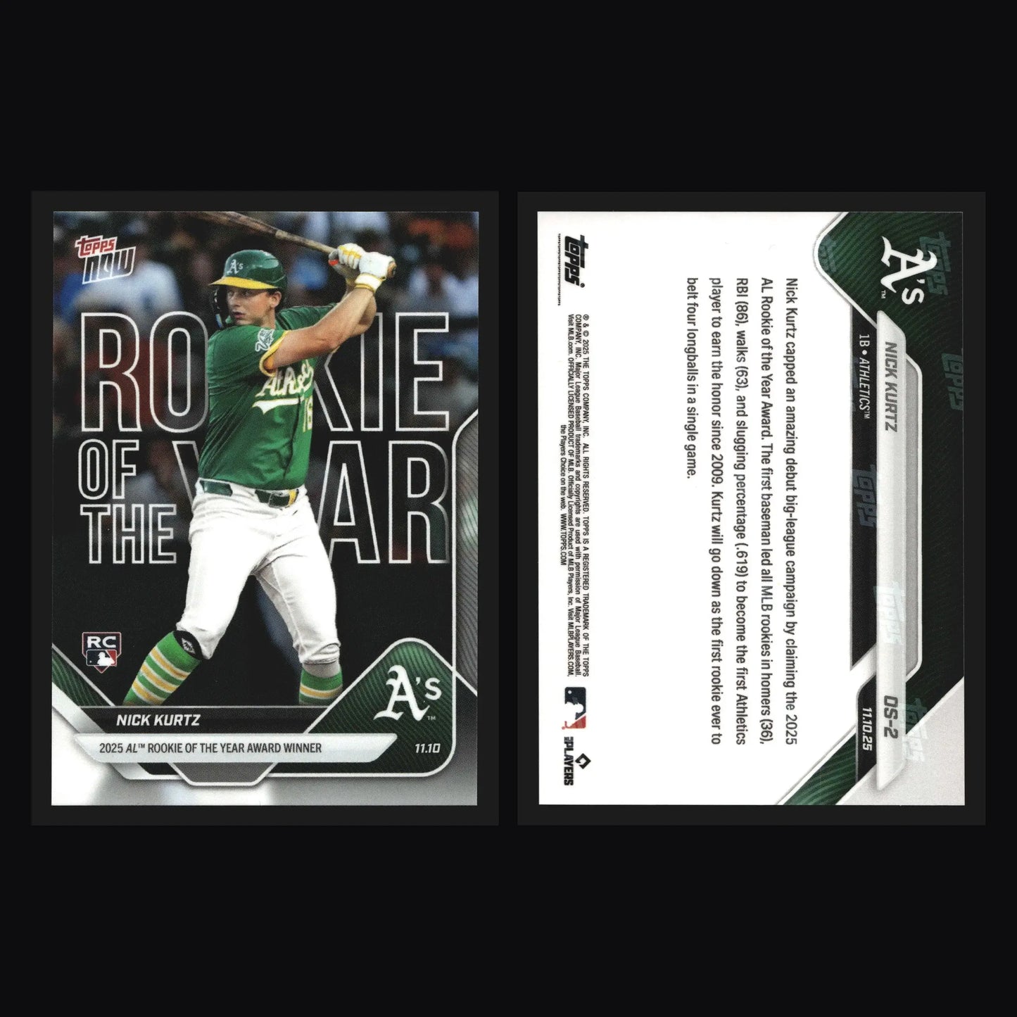 2025 Topps NOW #OS-2 Nick Kurtz Athletics RC AL Rookie of Year