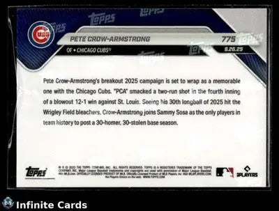 2025 Topps Now PETE CROW-ARMSTRONG #775 [Base] Chicago Cubs