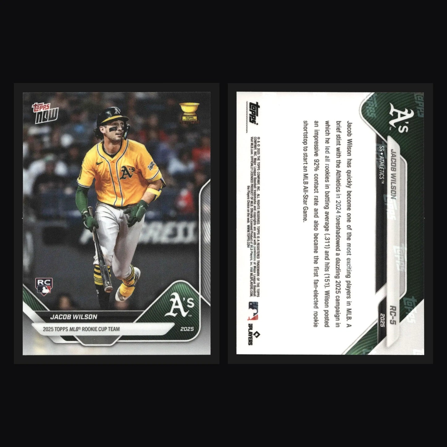 2025 Topps NOW #RC-5 Jacob Wilson Athletics RC Topps MLB Rookie Cup Team - Baseball Card Single