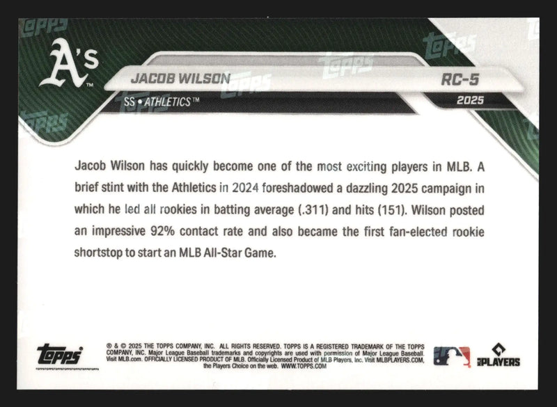 2025 Topps NOW #RC-5 Jacob Wilson Athletics RC Topps MLB Rookie Cup Team - Baseball Card Single