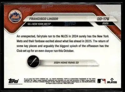 2025 Topps Now Road to Opening Day Francisco Lindor #OD-176 Gold Foil #/25