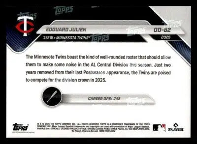 2025 Topps Now Road to Opening Day Minnesota Twins #OD-82 Edouard Julien - Baseball Card Single