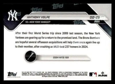 2025 Topps Now Road to Opening Day New York Yankees #OD-25 Anthony Volpe - Baseball Card Single