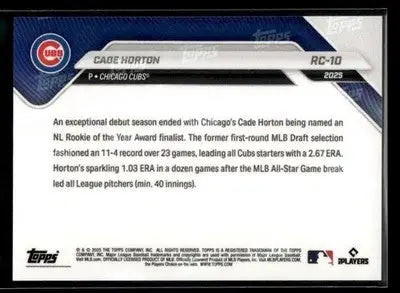 2025 Topps Now Rookie Cup Cade Horton #RC-10 Chicago Cubs - Baseball Card Single