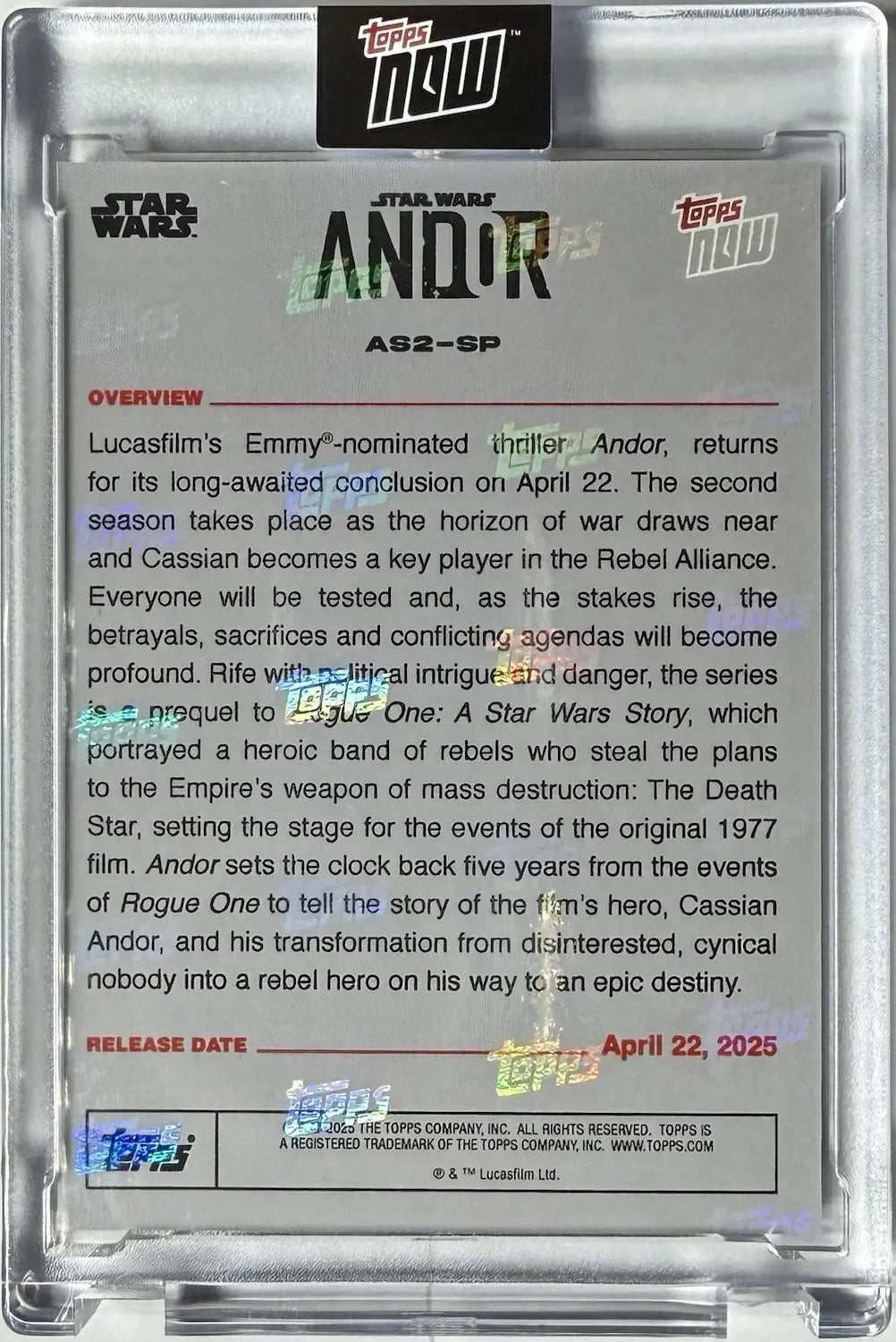 Star Wars Andor Season 2 trading card featuring alternate poster artwork from 2025 Topps Now