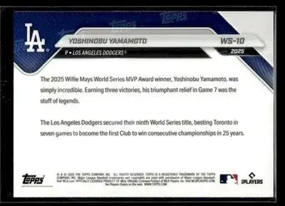 2025 Topps Now World Series Champions LA Dodgers Yoshinobu Yamamoto #WS-10 - Baseball Card Single