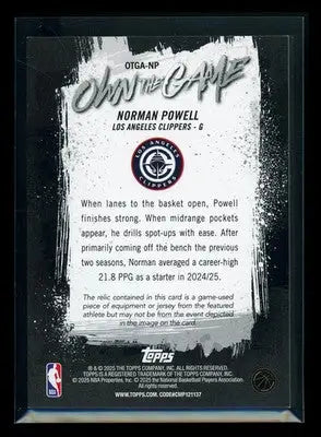2025 Topps Own The Game Norman Powell #OTGA-NP Green 82/99 Game-used mem - Basketball Card Single