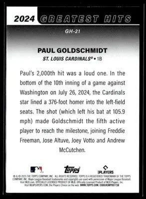 2025 Topps Paul Goldschmidt #GH-21 2024 Greatest Hits St. Louis Cardinals