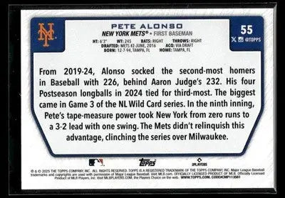 2025 Topps Pete Alonso #55 Flagship Collection (Series Two) New York Mets