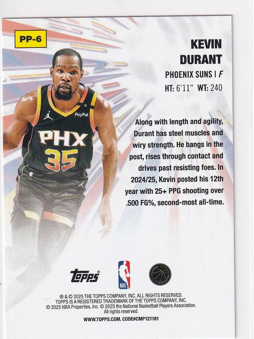 2025 TOPPS #PP-6 KEVIN DURANT POWER PLAYERS- PHOENIX SUNS - Basketball Card Single