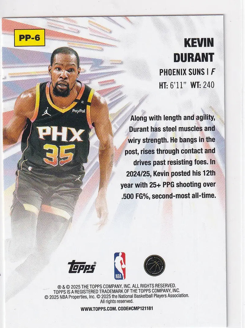 2025 TOPPS #PP-6 KEVIN DURANT POWER PLAYERS- PHOENIX SUNS - Basketball Card Single