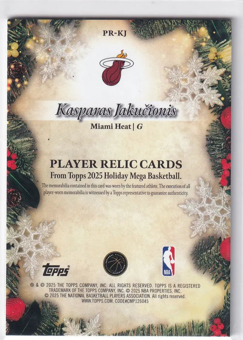 2025 TOPPS #PR-KJ KASPARAS JAKUCIONIS PATCH- MIAMI HEAT - Other