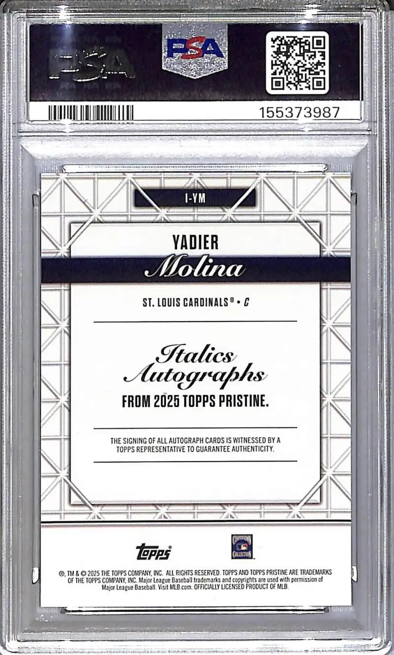 2025 Topps Pristine Italics Gold #I-YM Yadier Molina PSA 9 MINT Auto 3/50 St. Louis Cardinals - Baseball Card Single
