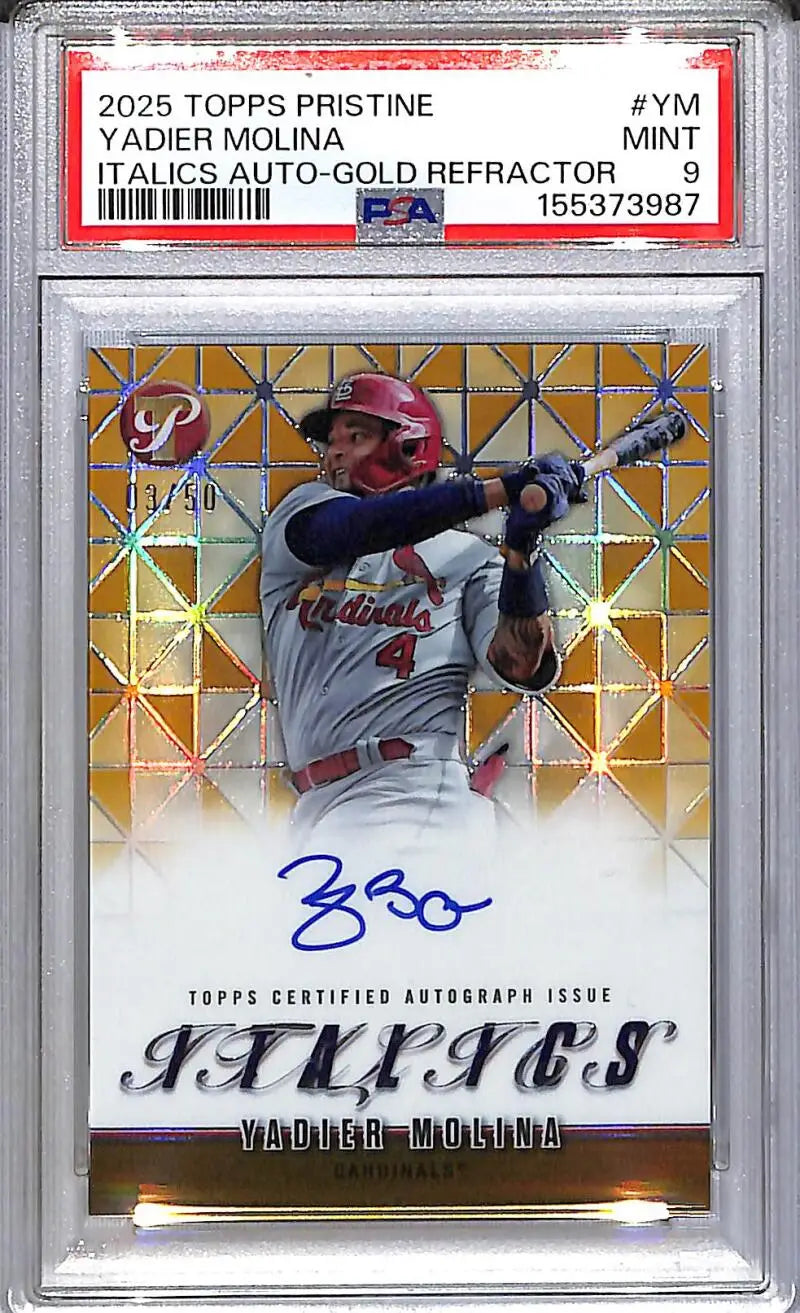 2025 Topps Pristine Italics Gold #I-YM Yadier Molina PSA 9 MINT Auto 3/50 St. Louis Cardinals - Baseball Card Single
